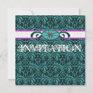 Invitación La gótica Damask verde y negra de Ball de Vampire