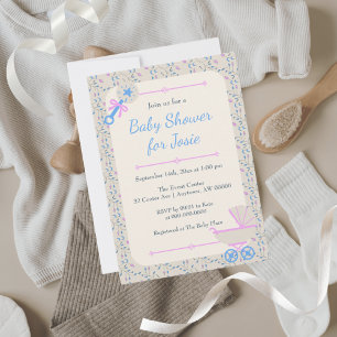 Invitación La gracia azul del bebé y el Baby Shower rosado