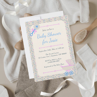 Invitación La gracia azul del bebé y el Baby Shower rosado