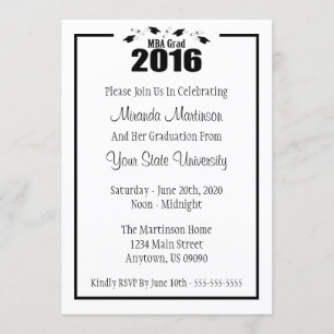 Invitación La graduación 2016 del graduado de MBA invita (los