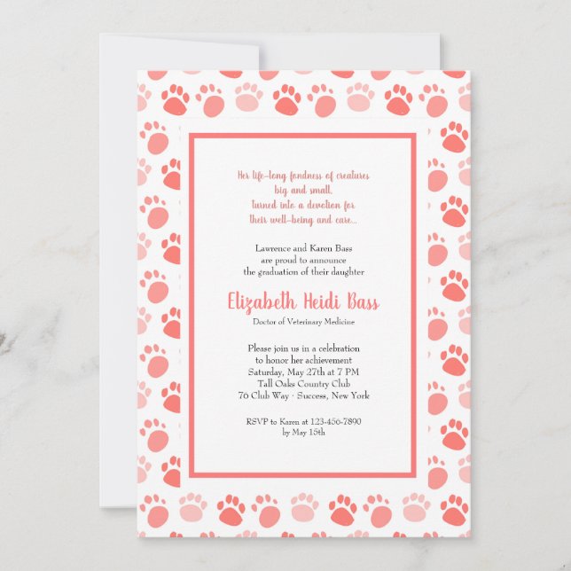 Invitación La graduación de la escuela veterinaria de las (Anverso)