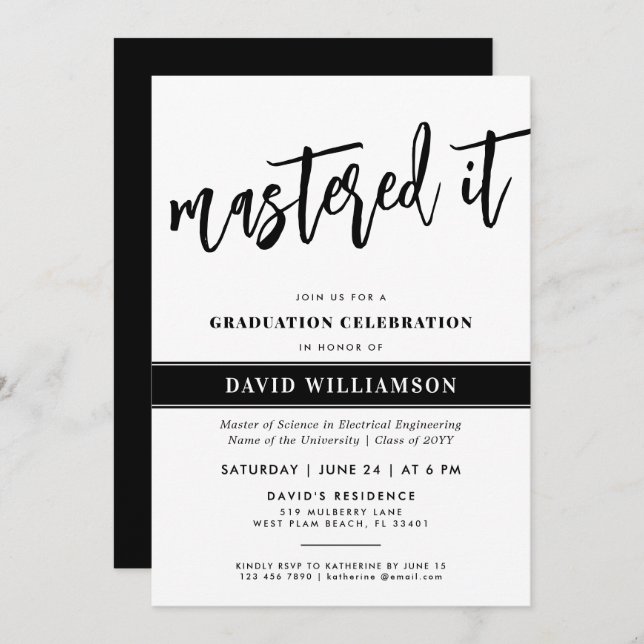 Invitación La graduación de maestría moderna la dominó (Anverso / Reverso)