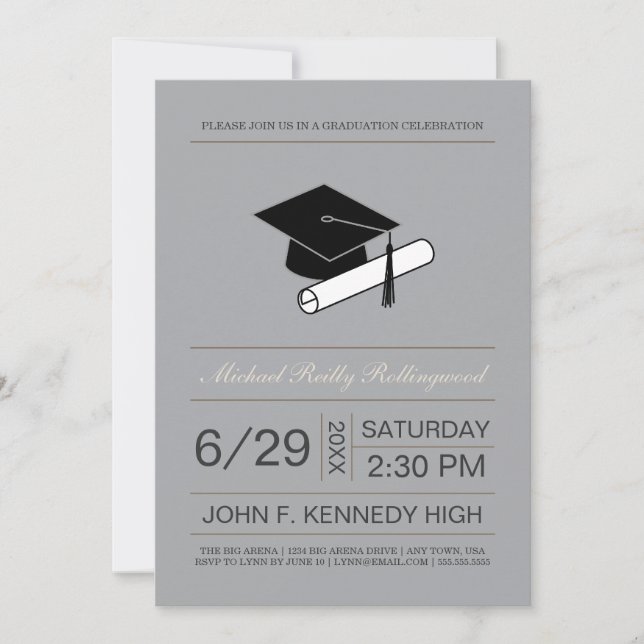 Invitación La graduación del casquillo y del diploma del (Anverso)