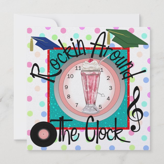 Invitación La graduación Rockin' alrededor del Fiesta del rel (Anverso)