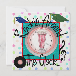 Invitación La graduación Rockin' alrededor del Fiesta del rel