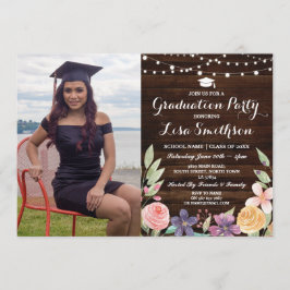 Invitación La graduación rústica florece la foto de madera de