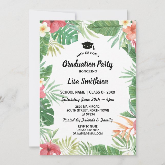 Invitación La graduación tropical de la flora del verano de (Anverso)