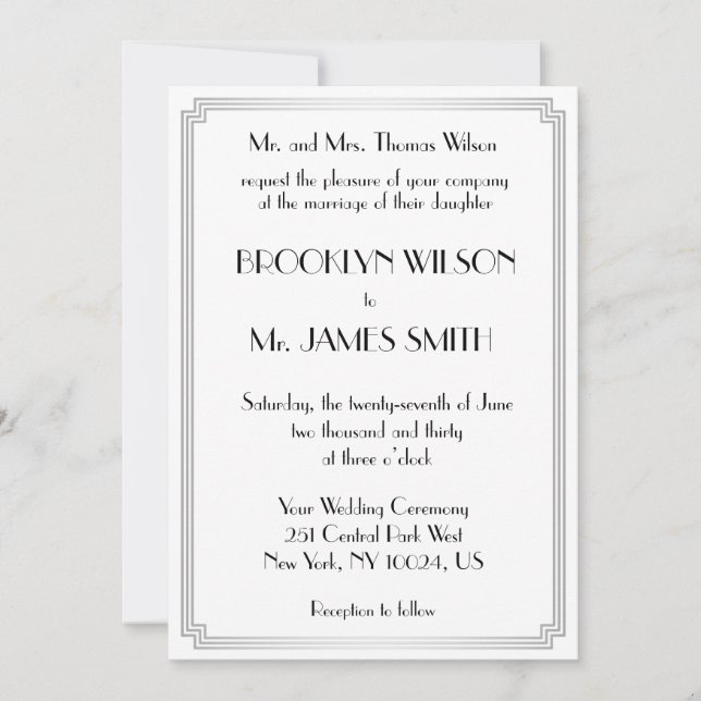 Invitación La gran boda blanca de gatsby Art Deco invita a la (Anverso)