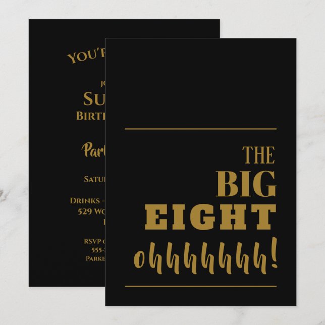 Invitación La gran fiesta de cumpleaños negro 80 (Anverso / Reverso)