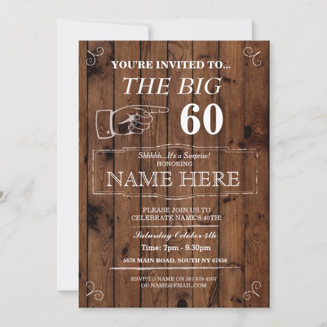 Invitación La gran fiesta de cumpleaños Rustic Wood invita (Anverso)