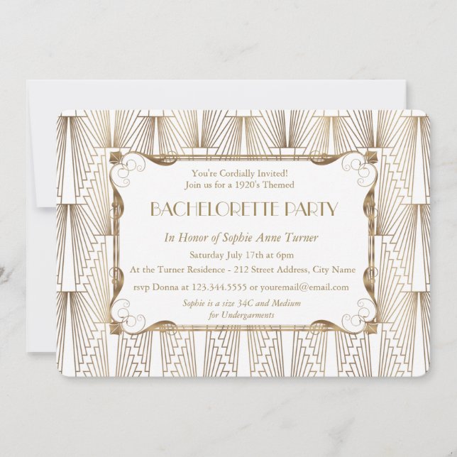 Invitación La gran fiesta de la soltera blanca Gatsby de los  (Anverso)