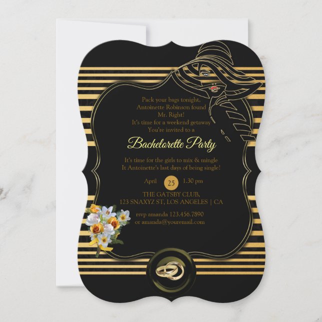 Invitación La gran fiesta de la soltera de Gatsby (Anverso)