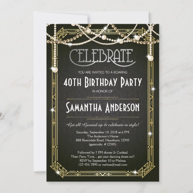 Invitación La gran invitación/el art déco del cumpleaños de (Anverso)