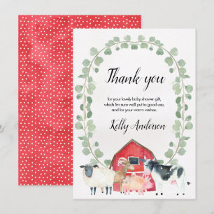 Invitación La granja Baby Shower temático le agradece cardar