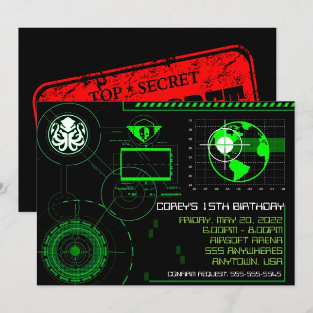 Invitación La guerra Airsoft militar 5x7 invita al globo (Anverso / Reverso)