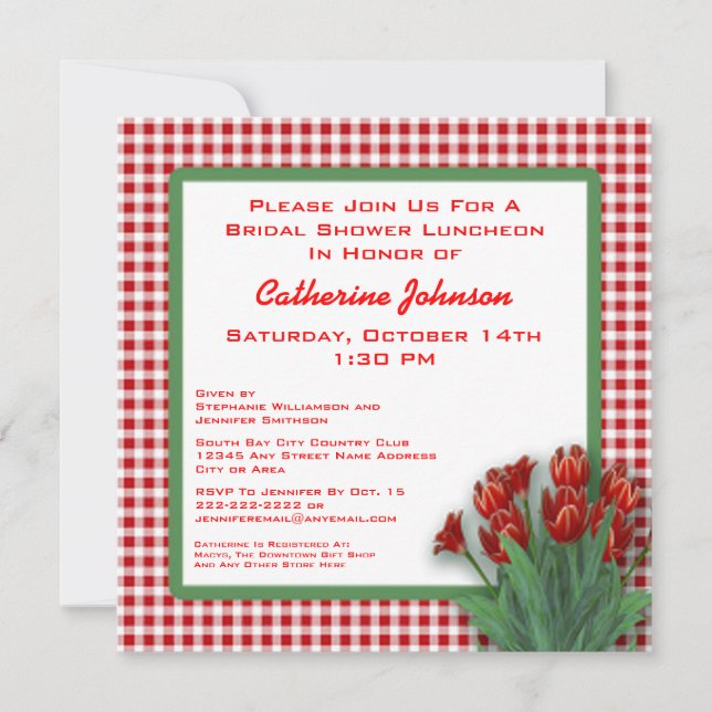 Invitación La guinga roja de los tulipanes comprobó el (Anverso)