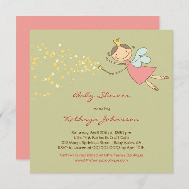 Invitación La hada y las estrellas dulces caprichosas Baby (Anverso / Reverso)
