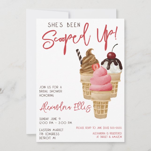 Invitación ¡La han escogido! Ice Cream Bridal Shower (Anverso)