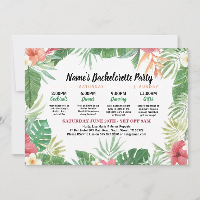 Invitación La hawaiana itineraria de la ducha nupcial (Anverso)