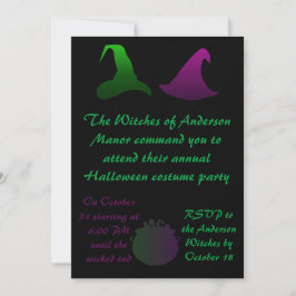 Invitación La hermana ve la fiesta de Halloween verde y púrpu