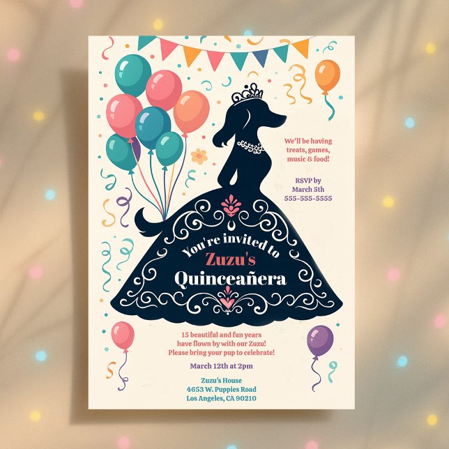Invitación La hermosa fiesta de cumpleaños de Dog Lover (Dog Lover's Beautiful Quinceañera Birthday Fiesta Invitation)