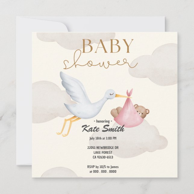 Invitación LA HISTORIA LLEVA UN Baby Shower DE BEBÉ (Anverso)