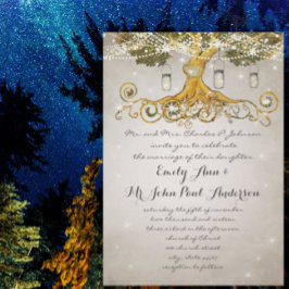 Invitación La hoja de oro Mason Jar bajo el Boda de las estre