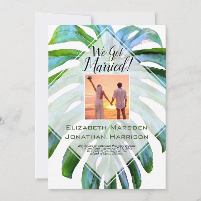 Invitación La hoja tropical hawaiana de playa recién casada e (Anverso)