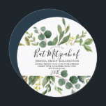 Invitación La hoja verde moderna Bat Mitzvah o Bar Mitzvah<br><div class="desc">Moderno Bat de hojas verdes Mitzvah o Bar Mitzvah Invitación Hermosas flores de Borgoña</div>