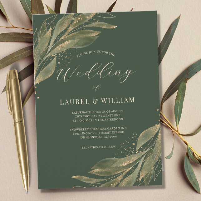 Invitación La hoja verde Oro verde elegante Boda (Subido por el creador)