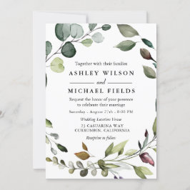 Invitación La hoja verde Wreath Watercolor Boda moderno