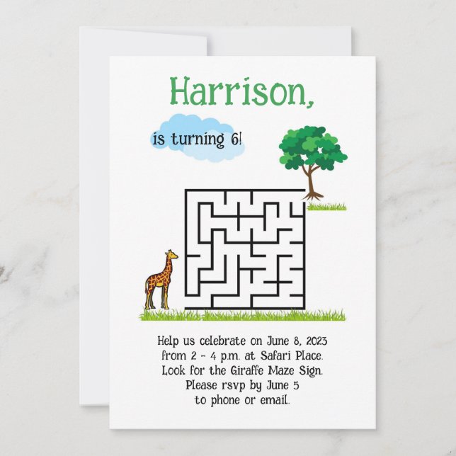 Invitación La jirafa cutánea y el rompecabezas del laberinto  (Anverso)
