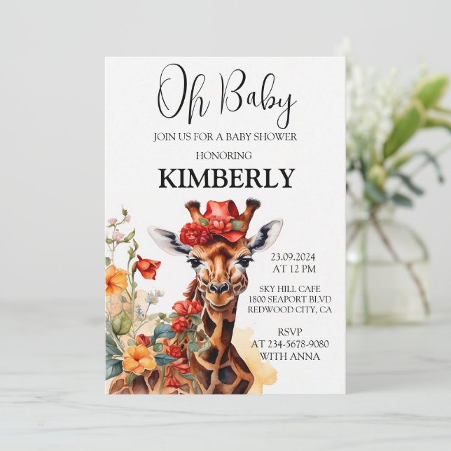 Invitación La jirafa de cuello largo (Anverso de pie)