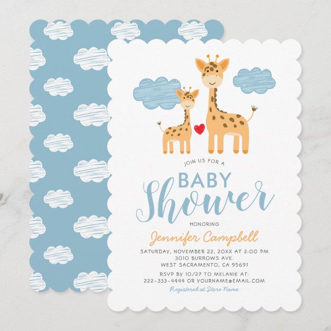 Invitación La jirafa de la madre y el niño Baby Shower (Anverso / Reverso)