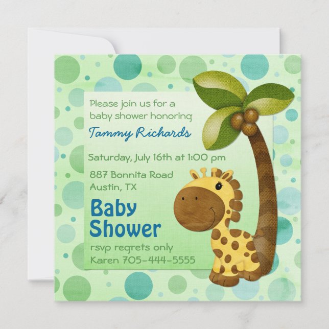 Invitación La jirafa de los puntos de la polka - Baby Shower  (Anverso)
