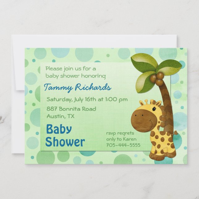 Invitación La jirafa de los puntos de la polka - Baby Shower  (Anverso)