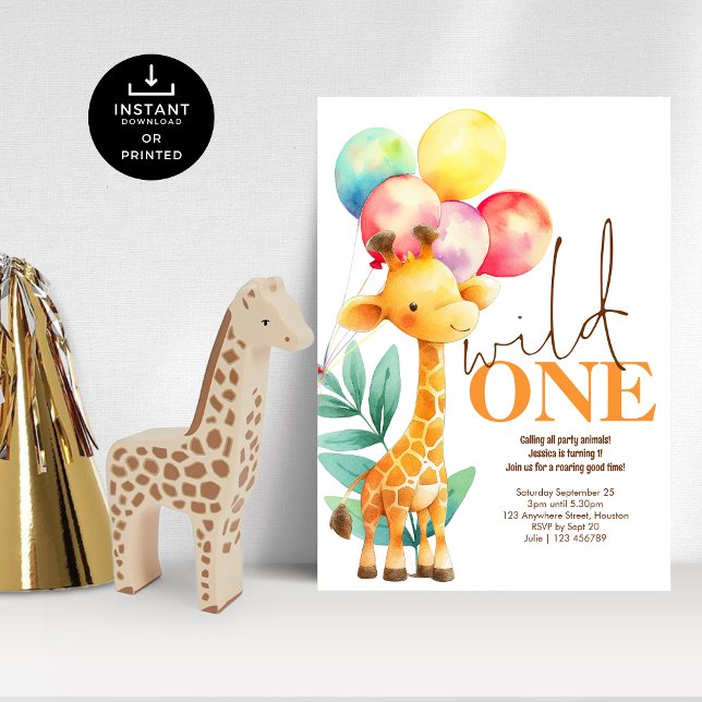 Invitación La jirafa salvaje de un lindo Fiesta de cumpleaños (Subido por el creador)