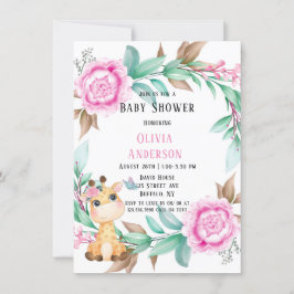 Invitación La jirafa y el Chica peón rosado Baby Shower