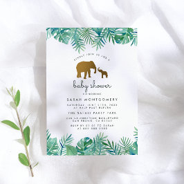 Invitación La jungla de elefantes de oro deja Baby Shower