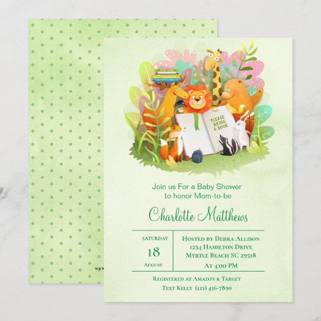 Invitación La Jungla Safari Trae Baby Shower Un Libro (Anverso / Reverso)