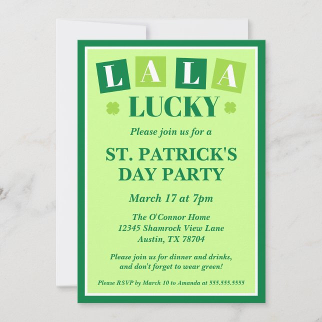 Invitación La La Lucky St. Patrick’s Day Party (Anverso)