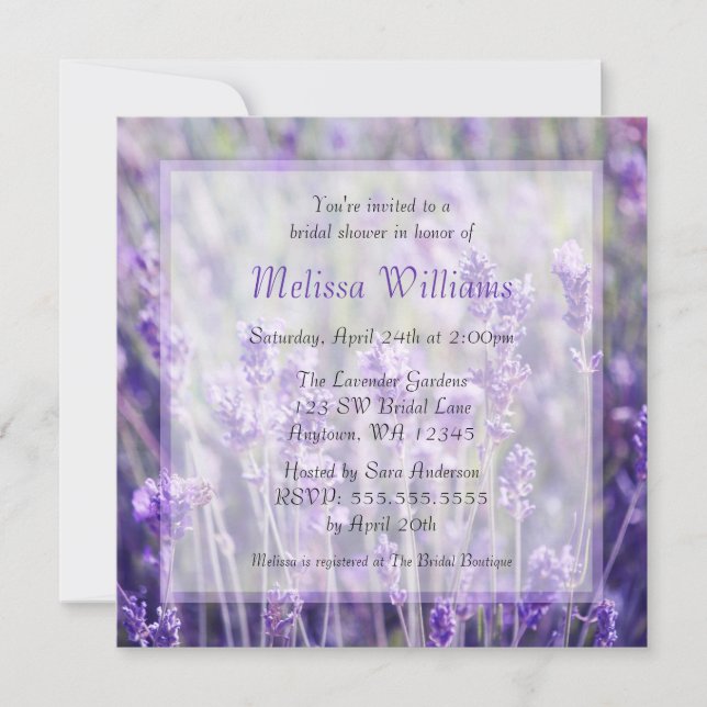 Invitación La lavanda florece la ducha nupcial (Anverso)