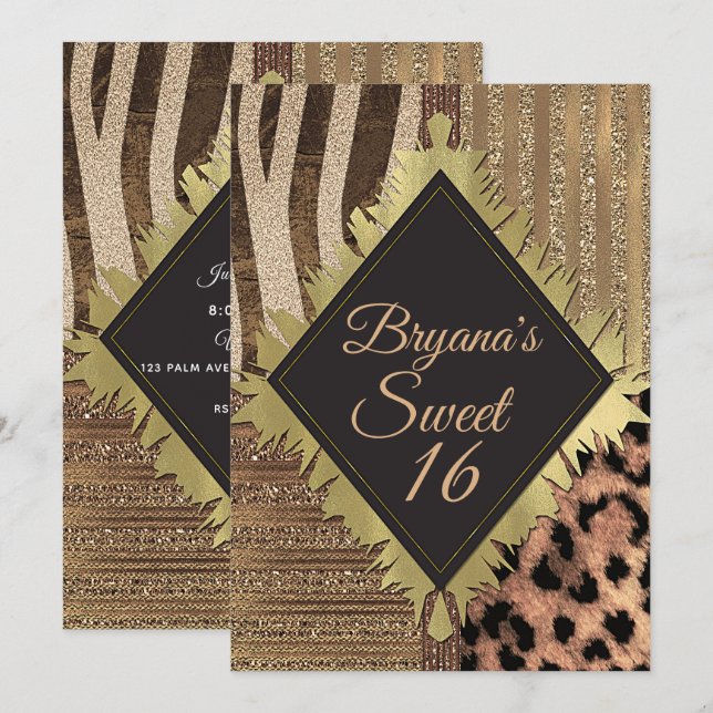 Invitación La leona Safari Moda Jungle Glam Cumpleaños modern (Anverso / Reverso)