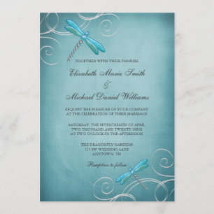 Invitación La libélula azul verde azulada remolina boda