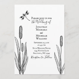 Invitación La libélula simple y el Boda blanco negro