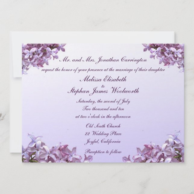 Invitación La lila floral florece la boda (Anverso)