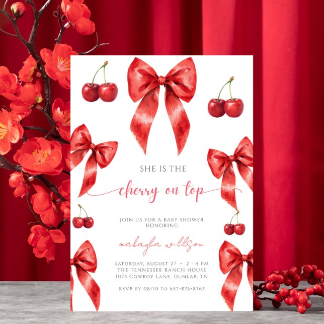 Invitación la linda Coquette Cherry en rojo Top Baby Shower (Subido por el creador)