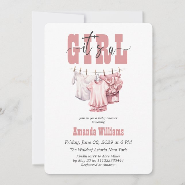 Invitación La línea de ropa de Boho rosa es un Baby Shower Ch (Anverso)