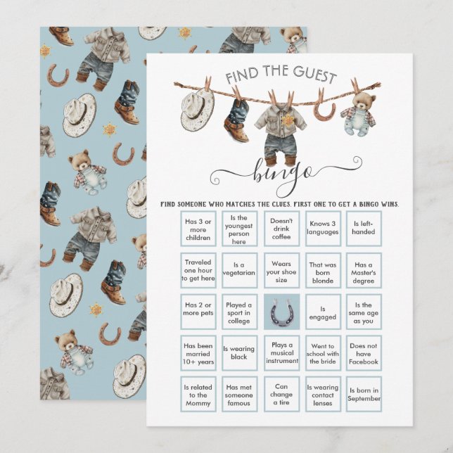 Invitación La línea de ropa de niño pequeño encontró el BINGO (Anverso / Reverso)