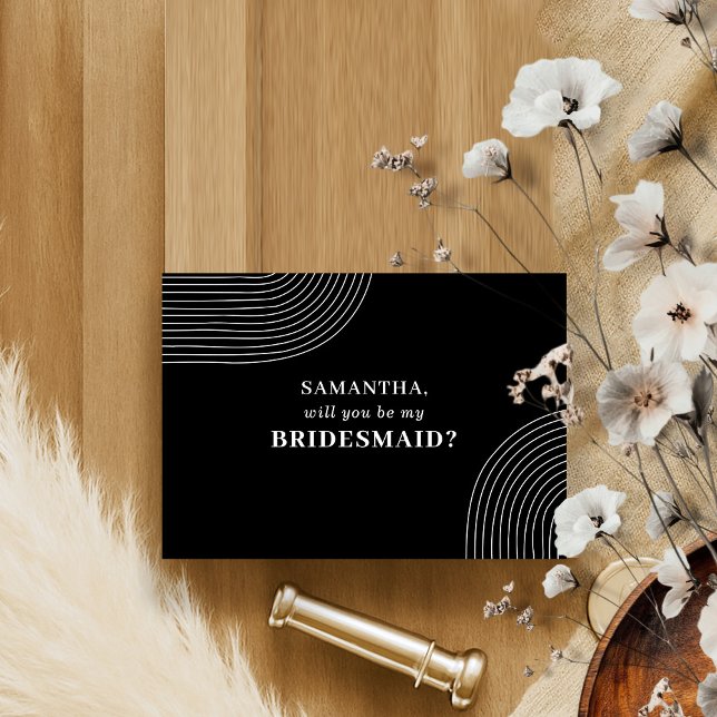 Invitación La línea geométrica blanca negra es mi dama de hon (Subido por el creador)